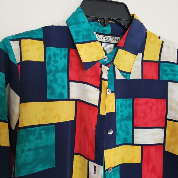 Notations Petite Colorful Square Print Blouse - Picture 4 of 10